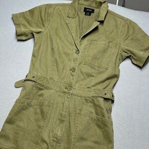 New ATWYLD Olive Green Utility Jumpsuit Short Sleeve Belted Cargo Pockets Med